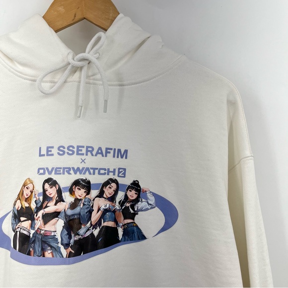 Overwatch x Le Sserafim M hoodie sweatshirt 0289 unisex men ivory white graphic - Picture 4 of 10